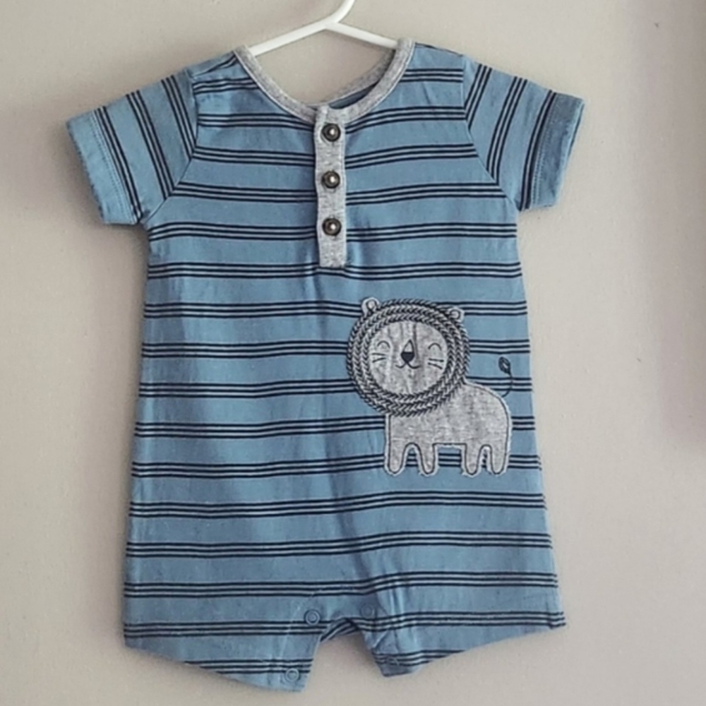 Carter's Boy's Blue Striped Baby Romper with Lion Design Size:3M